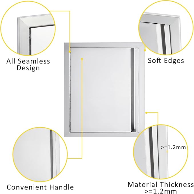GarveeLife BBQ Access Door 17W x 24H Inch, Outdoor Kitchen Doors with Weatherproof 304 Stainless Steel Built in Single Access Doors for Outside Kitchen Commercial Grilling BBQ Island Barbeque Station
