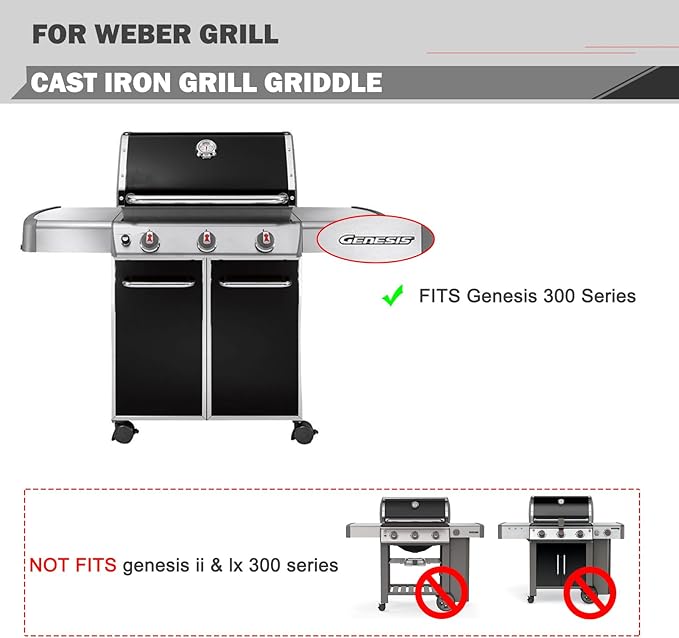 7566 Griddle Replacement Parts for Weber Genesis Griddle E-310 E-330 S-330 Grill Parts Weber Genesis 300 Series S-310 EP-310 E-320 S-320 EP-330 Cast Iron Flat Top Replacement Half Cooking Grates Plate