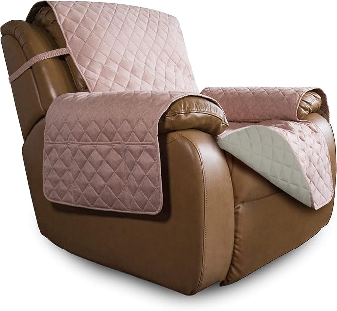 Easy-Going Reversible Couch Cover, Oversized Recliner, Pink/Beige | Machine Washable Slipcover For Dogs, Water Resistant Furniture Mat For Living Room, Non-Slip Sofa Cover, Pet Friendly