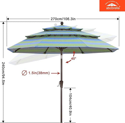 ABCCANOPY 5-Year 10-Year No Fading 9FT 3 Tiers Patio Umbrella, Outdoor Table Umbrella with 8 Sturdy Ribs for Deck, Backyard, Garden, Yard