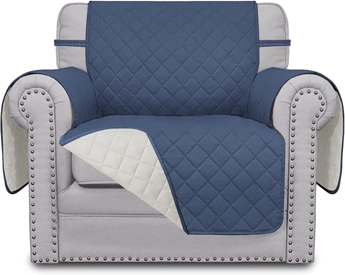 Easy-Going Reversible Couch Cover, Small Chair, Dark Blue/Ivory | Machine Washable Slipcover For Dogs, Water Resistant Furniture Mat For Living Room, Non-Slip Sofa Cover, Pet Friendly