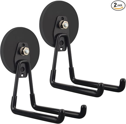ULIBERMAGNET Strong Magnetic Ultimate Hooks,Large Magnet with Hooks for Heavy Duty Tools,Jig Saw,Hose, 2 Pack Heavy Duty Magnetic Hooks for Hammer Drill,Circular Saw,Garden Tool(3.46inch/Black)