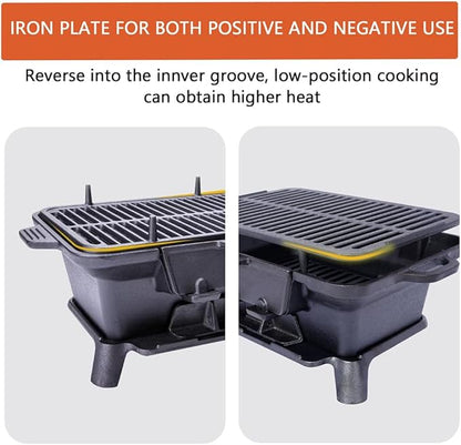 Grill Outdoor, Portable Charcoal Grill and Tabletop Cast Iron Skillet - 100% Cast Iron, Enameled, Durable for Camping, Tailgating, Picnics & Hunting (Oval)