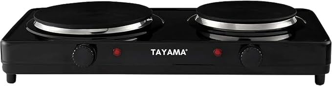 Tayama Dual Burner 6.5 in. and 6 in. Black Diecast Hot Plate with Temperature Controls