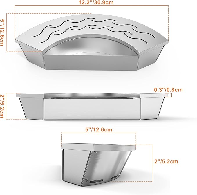 Onlyfire BBQ Smoker Box, Stainless Steel Fan-Shape Wood Chip Smoker Box with Removable Lid & Water Reservoir for Charcoal Grills, Kamado Grills - Add Smokey BBQ Flavor to Your Foods, Design Patent