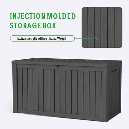FEFLO 150 Gallon Waterproof Resin Outdoor Storage Box, Lockable & UV Resistant Patio Deck Boxes, Outside Storage for Patio Cushions, Pool Toys, Garden Tools & Package Delivery, Black
