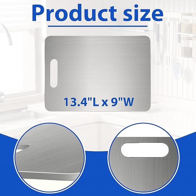 Titanium Cutting Board 13.4x9 Inch – 100% Pure Titanium Kitchen Board, Non-Slip Surface, Dishwasher Safe, Scratch Resistant, Lightweight, Chef Cutting Board for Meat, Vegetables, Fruits, Easy Clean