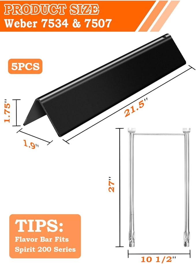 7534 7507 Flavorizer Bars 21.5" and Grill Burner Replacement for Weber Spirit Grill Parts Spirit 200 220 500 S210 E210 Grill Parts, Porcelain Steel Grill Repair Kit for Genesis Silver A Grill