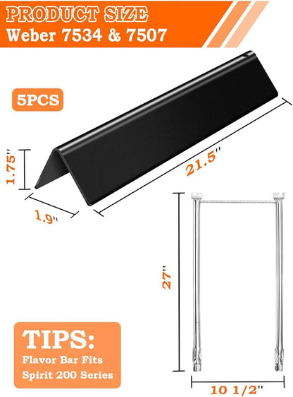 7534 7507 Flavorizer Bars 21.5" and Grill Burner Replacement for Weber Spirit Grill Parts Spirit 200 220 500 S210 E210 Grill Parts, Porcelain Steel Grill Repair Kit for Genesis Silver A Grill