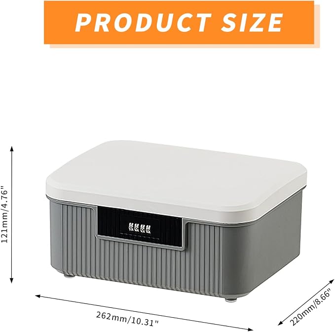 RUIAN Lockable Storage Container Bin, 2.3 Gallon Security Portable Combination Lock Plastic Box, Locked Security Box Suitable for Storing Important Items and Documents (White Gray)