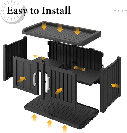 Outdoor Shoe Storage Bench with 2 Doors, Waterproof UV-Resistant Resin Cabinet, Entryway Organizer for Porch, Hallway, Black