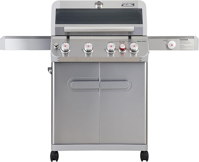 Monument Grills Mesa Series, 4+1 Outdoor Barbecue Stainless Steel Propane Gas Grill, 4 Burners & 1 Side Burner 62,000 BTU Patio Garden Barbecue Grill with Knob Controls, Mesa415BZ