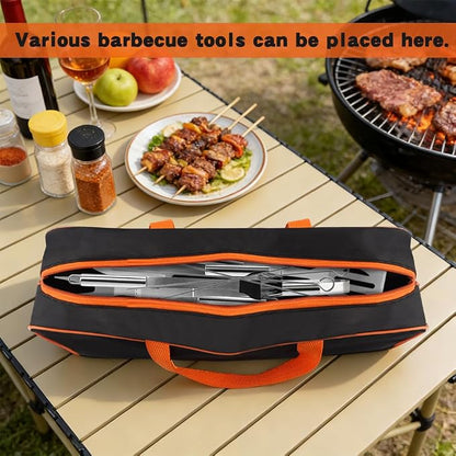 Grill Tool Storage Bag, BBQ Utensil Organizer Carry Case with Skewer Holder, Heavy Duty Grill Accessory Tools Storage for Outdoor Grilling Camping, Hold BBQ Tools up to 16"(Color:Black)