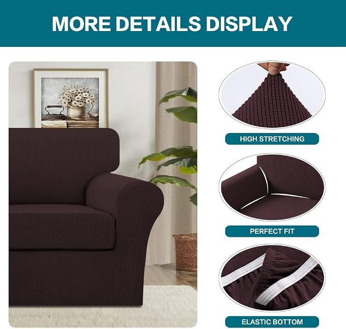 Turquoize 2 Piece Chair Covers Chair Slipcovers for Living Room Armchair Couch Cover Chair Sofa Cover with Individual Cushion Covers Furniture Cover for Chairs Feature Jacquard Fabric (Chair, Brown)