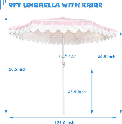 9Ft Elegant Valance Patio Umbrella, Outdoor Umbrellas for Patio with Auto-Tilt and Crank Systerm, Table Umbrella for Outdoors, Poolside,Beach, Backyard