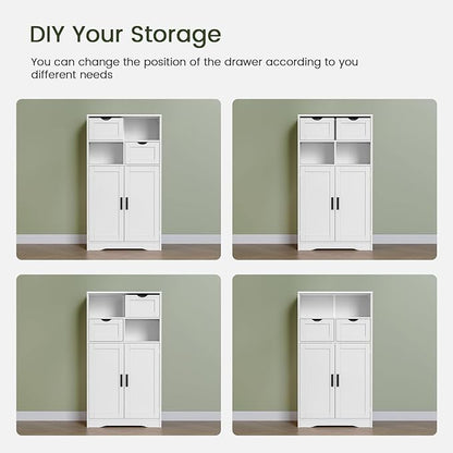 Iwell Bathroom Cabinet with Doors and Drawers, Freestanding Bathroom Storage Cabinet, Adjustable Shelves, for Living Room, Kitchen, Home Office, White