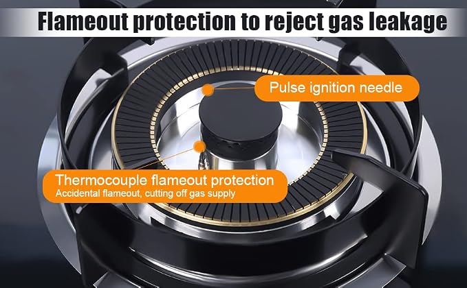 Gas Stove Cooktop, Gas Stove Built-in Tempered Glass, Windproof Pot Racks Natural Gas Cooker Gas Cooktop with 2 Burners for used in home kitchens, homestays, and other places