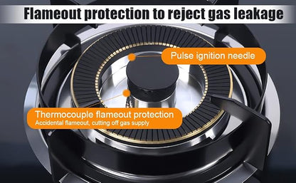Gas Stove Cooktop, Gas Stove Built-in Tempered Glass, Windproof Pot Racks Natural Gas Cooker Gas Cooktop with 2 Burners for used in home kitchens, homestays, and other places
