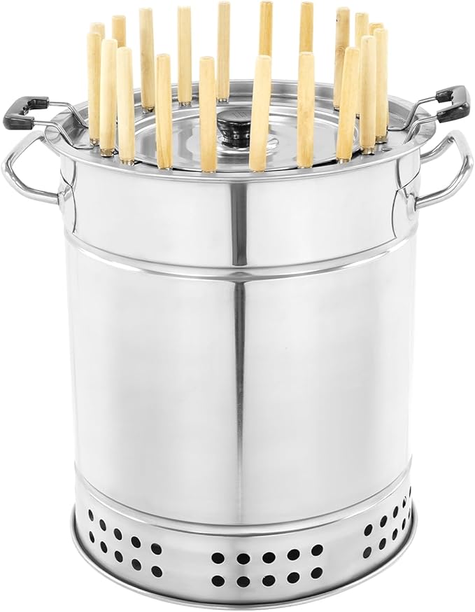 Portable Charcoal Barrel Grill with 20/28-Skewer Capacity – 201 Stainless Steel BBQ Grill for Outdoor Parties, Camping & Picnics, Includes Grilling Accessories Set (20 - Skewer)