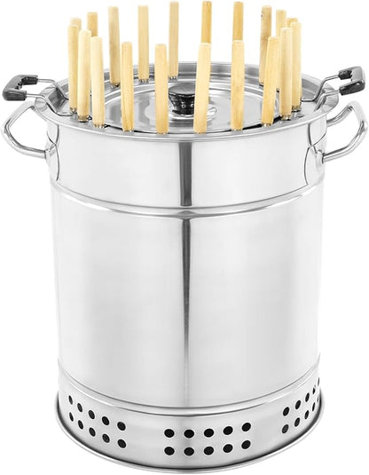 Large Stainless Steel Charcoal Grill with 50 Skewers,Portable Cylinder Outdoor BBQ Grill for 6 People, Multifunctional Hanging & Net Cooking for Camping Picnic Backyard