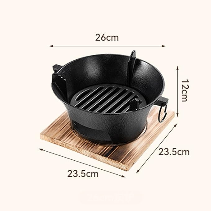 Removable Round Charcoal Barbecue Grill Hibachi Grill Portable Desk Tabletop BBQ Grill with Handle Wooden Anti-scalding Baseplate for Camping Picnics Garden Beach Party(Medium)