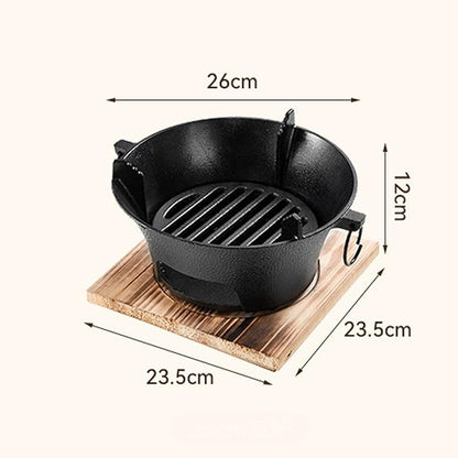 Removable Round Charcoal Barbecue Grill Hibachi Grill Portable Desk Tabletop BBQ Grill with Handle Wooden Anti-scalding Baseplate for Camping Picnics Garden Beach Party(Medium)