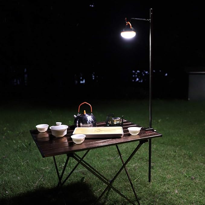 Aluminum Alloy Folding Light Bracket Stand, Black Portable Outdoor Camping Table Lamp Pole Adjustable Height Sturdy Durable for Picnic Barbecue Camping Hiking