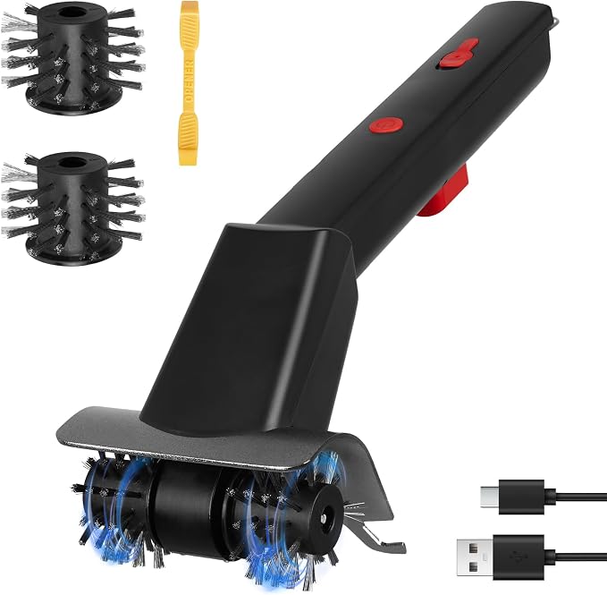 Cordless Electric Grill Brush with Water Spray & LED Light, Rechargeable BBQ Grill Cleaner with High Torque Motor, Power Barbecue Scrubber for Stainless Steel Grates, Ceramic Plates, Cast Iron Pans
