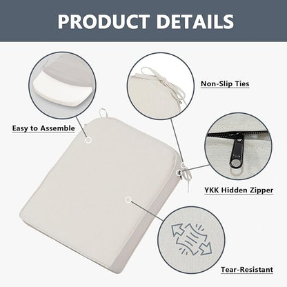 Goodgoods 19.5 x 20 Outdoor Chair Cushions Set of 4, Fade-Resistant & Water-Resistant Patio Seat Cushion Pads with Ties, 30D High-Resilience Foam for Dining Room Kitchen Chairs, Almond