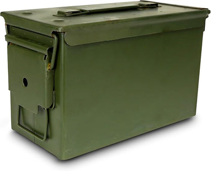U.S. G.I. M2A1 50 Cal Ammo Can Organizer (OD Green) - Watertight Seal Metal Storage Box w/ Hinged Lid & Secure Latch – Ideal Ammo Can Surplus for Gear, First Aid, & Survival Supplies | First Aid | & Survival Supplies | Keeps Cans Locked In
