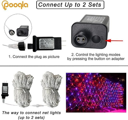 Pooqla Orange and Purple Halloween Net Lights Outdoor, 28x 5ft Clear Wire | 510 LED Large Net Mesh Lights Plug in, 8 Modes Waterproof Connectable Bushes Lights for Halloween Hedge Yard Decor