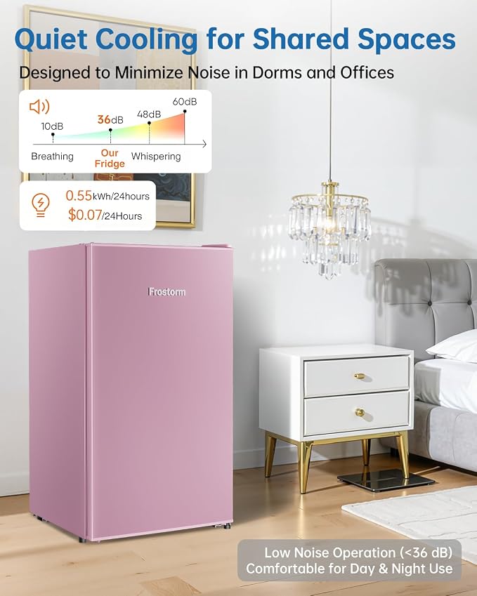 3.2 Cu Ft Mini Fridge with Freezer - Energy Efficient, Large Capacity Single Door Upright Freezer for Bedroom, Office & Dorm | Small Fridge, Reversible Door, ETL Certified(Pink)