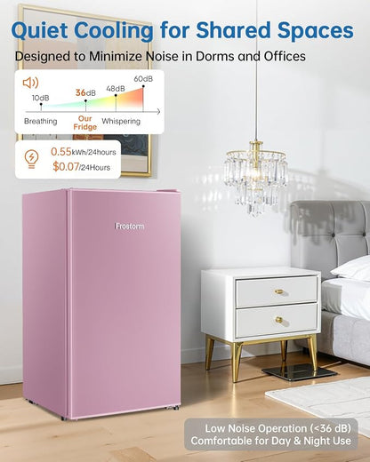 3.2 Cu Ft Mini Fridge with Freezer - Energy Efficient, Large Capacity Single Door Upright Freezer for Bedroom, Office & Dorm | Small Fridge, Reversible Door, ETL Certified(Pink)