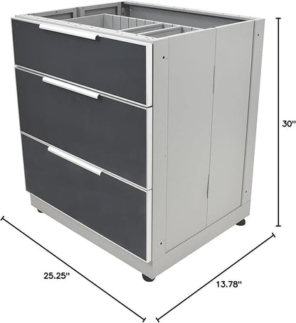 Blue Sky Outdoor Living ,OKC3024GDR3DG, 3-Drawer Outdoor Kitchen Cabinet – Heavy-Duty Storage – Weather-Resistant Modular Base for Patios and BBQ Islands – Slate Gray