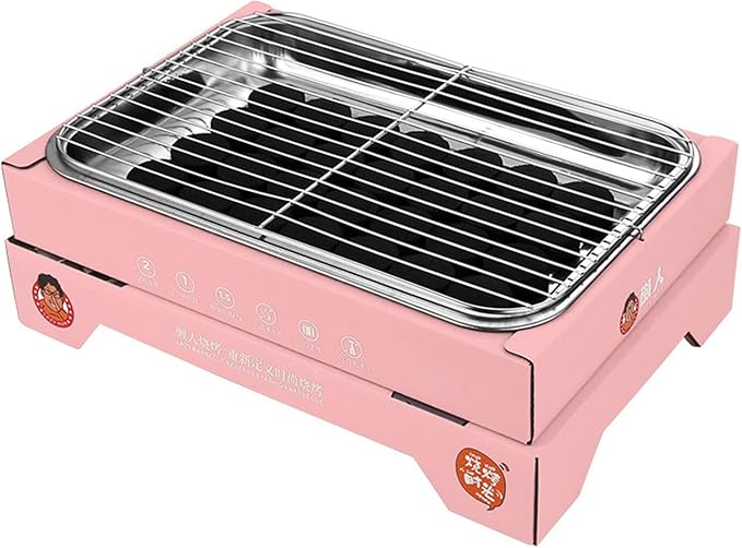 Portable Charcoal Grill, Compact Detachable Stainless Steel BBQ Smoker, Single Use Barbecue Grill for Outdoor Camping, Easy to Carry and Clean (Pink (containing 30 Charcoal))