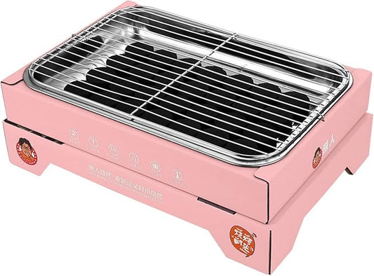 Portable Charcoal Grill, Compact Detachable Stainless Steel BBQ Smoker, Single Use Barbecue Grill for Outdoor Camping, Easy to Carry and Clean (Pink (containing 30 Charcoal))
