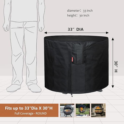 SheeChung Fire Pit Cover Round 33"Dx30"H for Globe fire Ball,Waterproof Heavy Duty 600D Wood Fire Globe Fire Pit Cover for Outdoor fire with BBQ Grill Globe Large Round Pit
