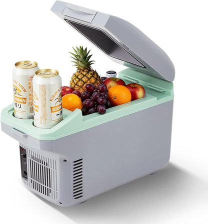 Garvee 8L Electric Cooler & Warmer, Portable Car Refrigerator with Auto-Lock Handle, 12V DC for Cars & Trucks, Equipped with 110V AC Household Power Cord, Plug-in Cooling Fridge, Gray&Green