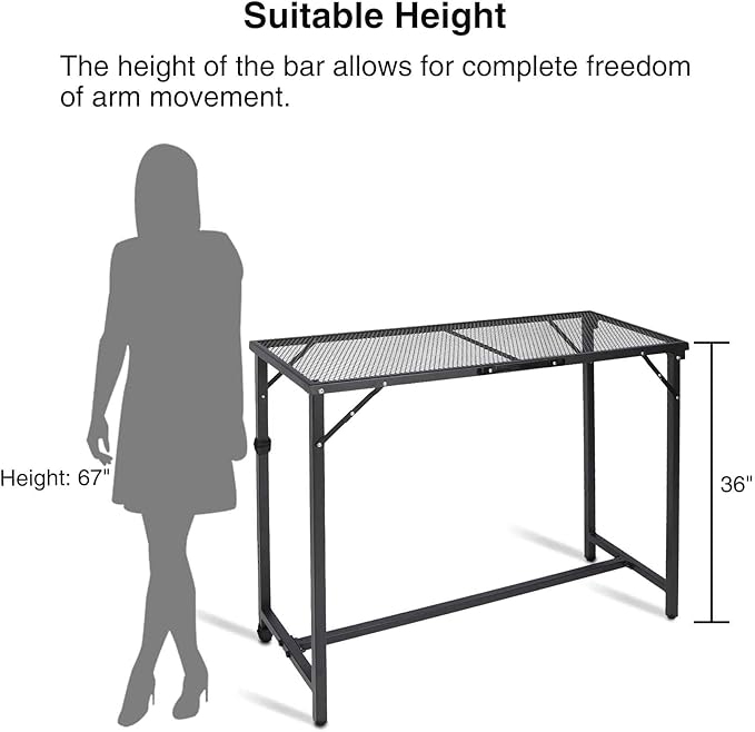 REDCAMP 39" Folding Outdoor Bar Table, Patio Bar Height Table, 2 Pack | Waterproof Mesh Top Rectangle Counter Console Table for Balcony, Garden, Backyard, Hot Tub, Poolside, Indoor or Outdoor Use