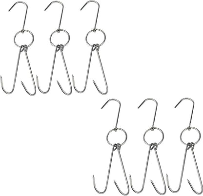 TIHOOD 6PCS 9.4" Stainless Steel Double Meat Hooks Roast Duck Bacon Shop Hook BBQ Grill Hanger Cooking Tools Accessories (6 Packs)