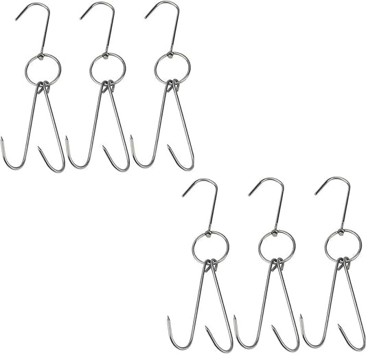 TIHOOD 6PCS 9.4" Stainless Steel Double Meat Hooks Roast Duck Bacon Shop Hook BBQ Grill Hanger Cooking Tools Accessories (6 Packs)