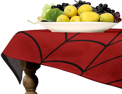 Spider Web Hero Tablecloth, Black Spiderweb Red Cobweb Circle Water Resistant Wipeable Table Cover for Picnic Party Holiday Kitchen Dinner Table 55"x75"