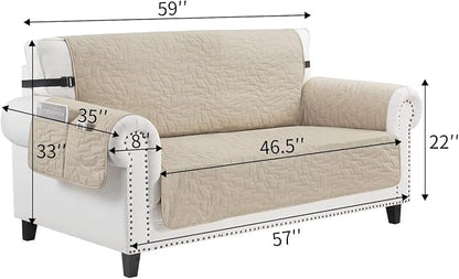 CUCRAF Non Slip Quilted Sofa Cover, Water Resistant Slipcover Furniture Protector for 2 Cushion Sofa Pet Friendly, Washable Couch Cover with Adjustable Elastic Straps (Medium Loveseat, Beige)
