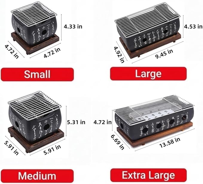 Japanese Charcoal Grill Grill BBQ Stove Robata Hibachi & Yakitori aluminum alloy Stainless steel and wooden base for Outoor BBQ Cooking Yakiniku (A,M)