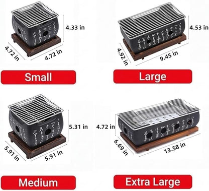 Japanese Charcoal Grill Grill BBQ Stove Robata Hibachi & Yakitori aluminum alloy Stainless steel and wooden base for Outoor BBQ Cooking Yakiniku (A,M)