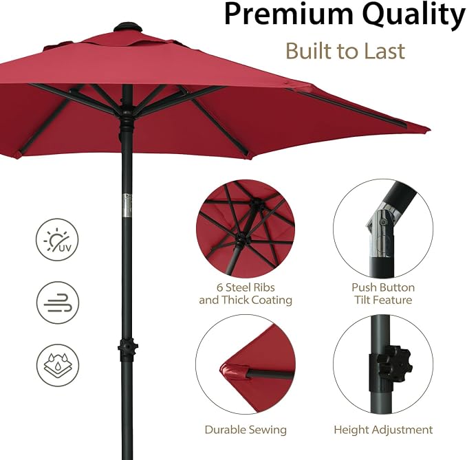 AMMSUN 6FT Patio Umbrella, Outdoor Table Umbrella with Push Button Tilt | UPF50+ Sun Protection and Water-Resistant Fabric, Premium Steel Pole and Ribs, Height-Adjustable and Push-Button Tilt