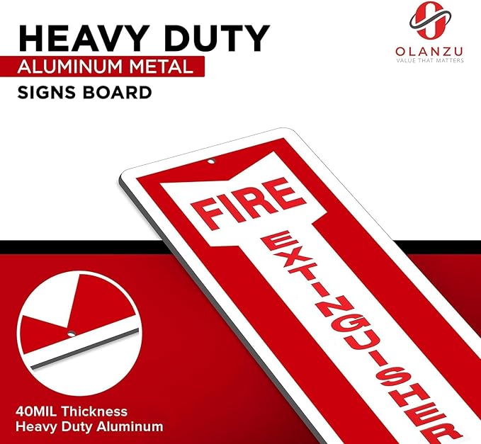 OLANZU Fire Extinguisher Signs For Business - Pack of 5 - Metal Fire Extinguisher Sign 4" x 12" Aluminum - UV Protected for Indoors & Outdoors