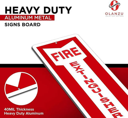 OLANZU Fire Extinguisher Signs For Business - Pack of 5 - Metal Fire Extinguisher Sign 4" x 12" Aluminum - UV Protected for Indoors & Outdoors