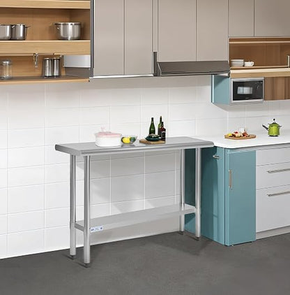 Hally Stainless Steel Table for Prep & Work 14 x 36 Inches NSF Commercial | Metal Heavy Duty Workbench, Adjustment Undershelf, for Kitchen, Restaurant, Home, Hotel, Garage, Pizza Oven, Galvanized Legs