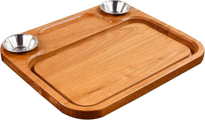 MAVOTER Wooden Steak Plates include 2 Sauce Cups, Wood Steak Board Set Serving Tray for Food Meat Cutting Board with Juice Groove, Charcuterie Board Platter for Home